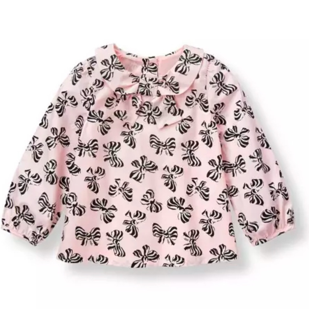 Janie and Jack • 2T • Pink Bow Print Top w/ collar and bow detail